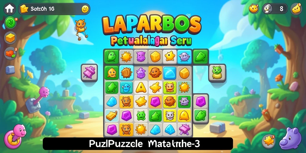 Tampilan antarmuka LAPARBOS yang menarik dan intuitif dalam game Puzzle Match-3.