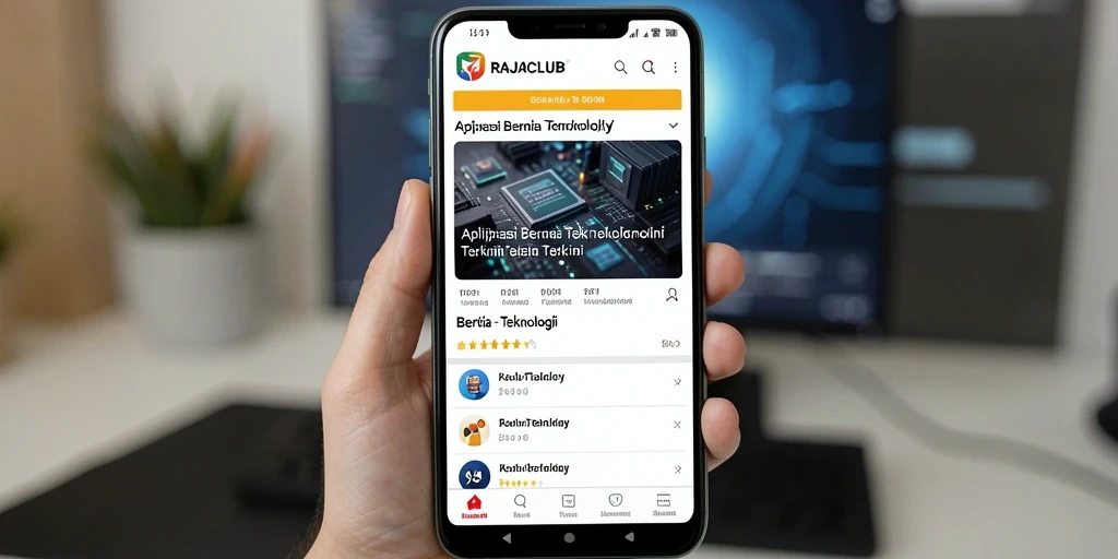 Tampilan antarmuka aplikasi RAJACLUB dengan berita teknologi terbaru.