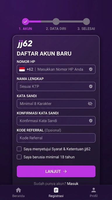 Buat Akun Baru jj62 untuk Pengguna Android